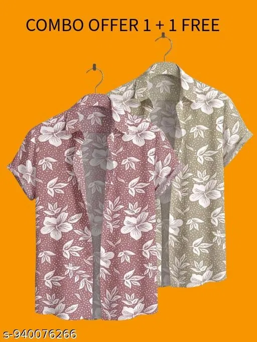 Casual Shirts for Men, Pack of 2 (Pink, S)