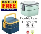 3 Compartment Tiffin with Handle & Push Lock (Multicolor, 1200 ml) (Set of 2)