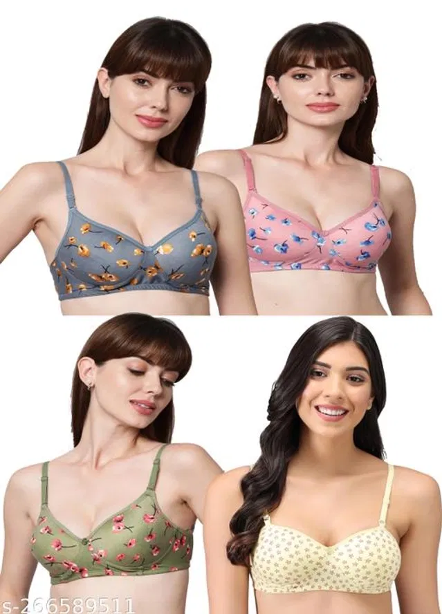 Cotton Blend Printed Padded Bra for Women (Multicolor, 40B) (Pack of 4)