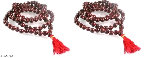 Real Lal Chandan Mala Wood Necklace Set for Men, Pack of 2