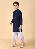 Rayon Embellished Kurta with Dhoti for Boys, Navy Blue & White 