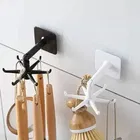 Pallavi Trading H 6 Hooks 2 Pack Under Cabinet Utensil Holder 360° Rotatable Adhesive Kitchen Hooks Space Saving No Drilling