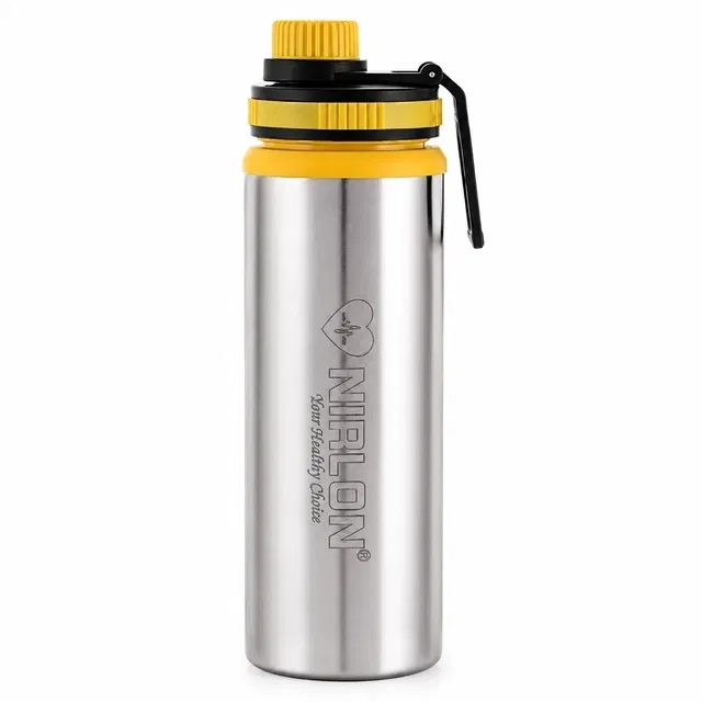 Nirlon Steel Water Bottle (900 ml, Yellow & Silver)