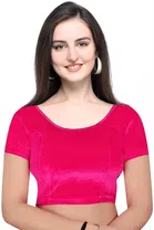 Velvet Half Sleeves Round Neck Blouse for Women (Pink, 30)