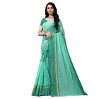 सिद्धिदाता टेक्सटाइल विमेंस कॉटन ब्लेंड स्ट्राइप साड़ी विद अन-स्टीट्च्ड ब्लाउज पीस 