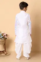 Dupion Silk Embellished Kurta with Dhoti for Boys, White 