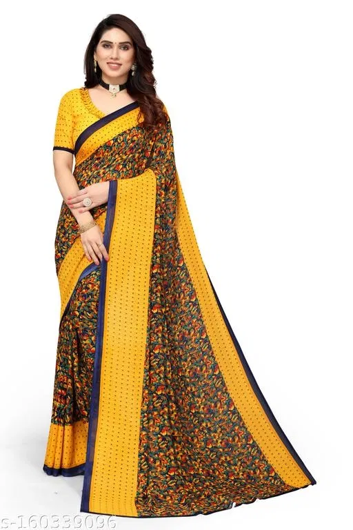 Georgette Printed Saree for Women, Yellow (6.3 m)