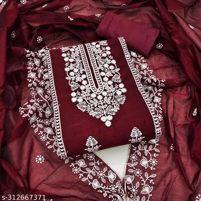 Embroidered Unstitched Suit for Women (Maroon, 2.25 m)