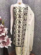 Georgette Embroidered Unstitched Suit Fabric, Beige