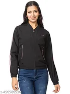 Cotton Blend Full Sleeves Jacket for Women (Black, L)