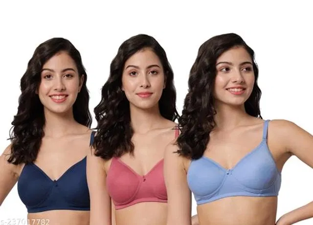 Cotton Blend Solid Padded Bra for Women (Multicolor, 38B) (Pack of 3)