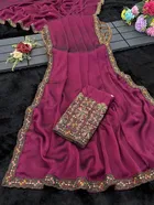 Crepe Solid Saree for Women, Pink 