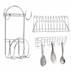 Oc9 स्टेनलेस स्टील चकला बेलन स्टैंड विद हुक & प्लेट स्टैंड & वॉल माउंटेड लैडल हुक रेल फॉर किचन