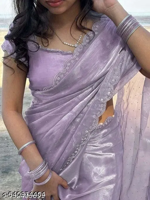 Twil net Saree for Women, Lavneder (5.5 M)