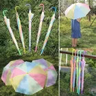 Rainbow 21 inch Folding Windproof Umbrella for Men and Women Multicolor J Shaped Handle 