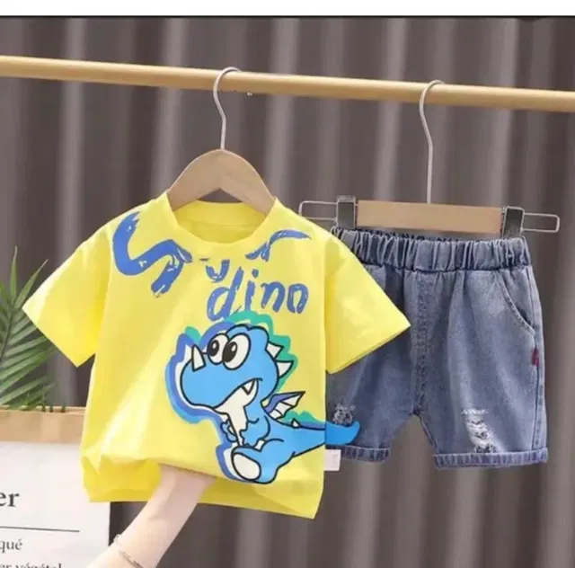 Cotton Blend Printed Clothing Set for Boys (Yellow & Blue, 3-4 Years)