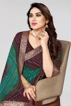 Georgette Printed Saree for Women, Brown 