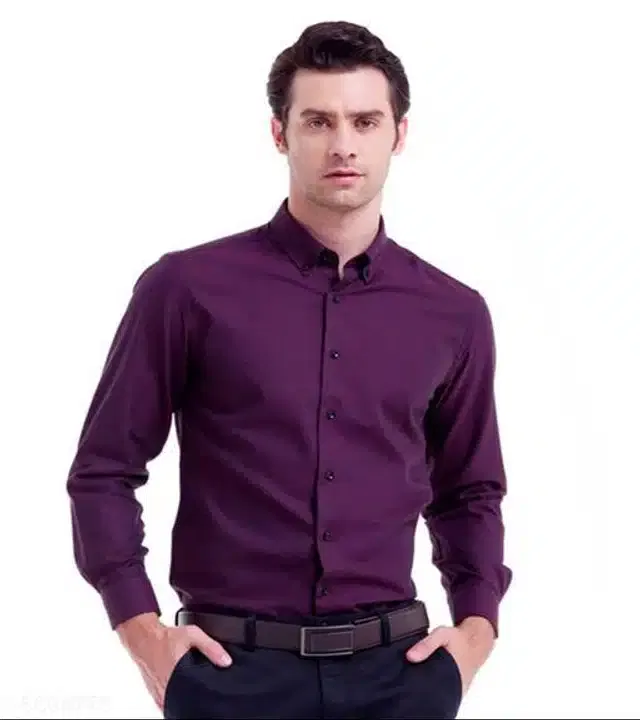 Cotton Blend Solid Full Sleeves Shirt for Men (Purple, XL)