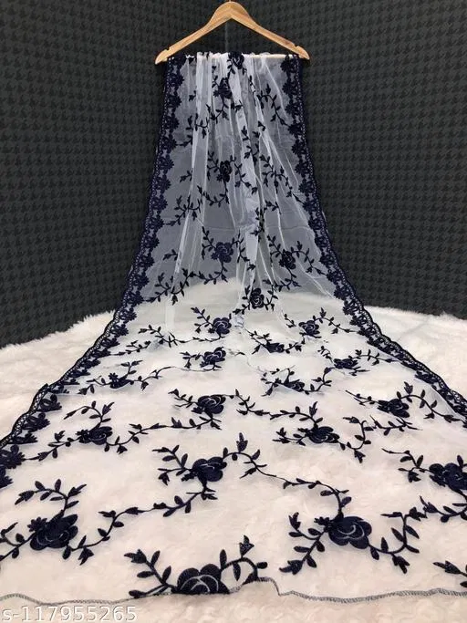 Embroidered Punjabi Net Floral Sewing & Embroidery (White, Free Size)