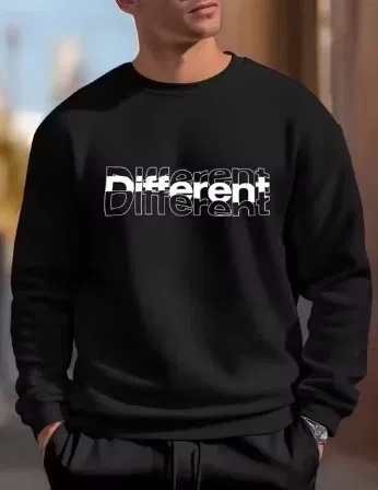 Chest Print Fleece Sweatshirt for Men, Black (M)