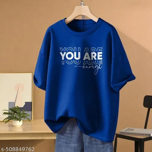 Cotton Blend Printed T-shirt for Women, Blue (M)
