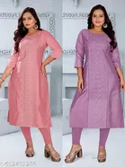 Embroidered Chanderi Cotton Kurti for Women, Pack of 2 