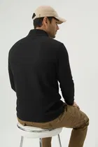 Cotton Blend Colorblocked Sweatshirt for Men, Black 