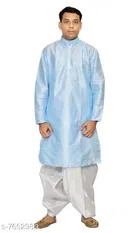 Dupion Silk Solid Kurta with Dhoti for Men 