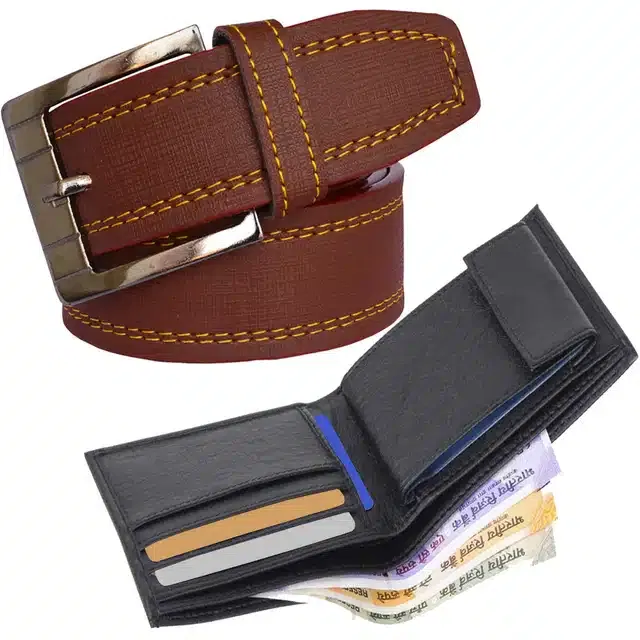 Synthetic Wallet with Formal Belt for Men (Multicolor, Pack of 2)