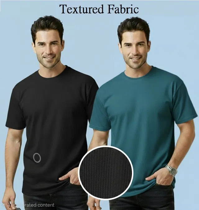 Polyester Round Neck T-shirt for Men, Multicolour, Pack of 2 (XL)