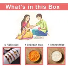 Assorted Designer Rakhi With Akshat & Chandan Pack of 5