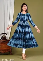 Printed Crepe Kurtis for Women, Blue 