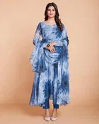 Georgette Printed Gown with Dupatta for Women 