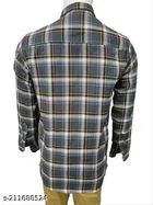 Cotton Blend Checked Shirt for Men, Grey 