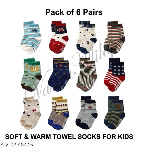 Woolen Socks for Kids (Multicolor, 3-6 Months) (Set of 6)