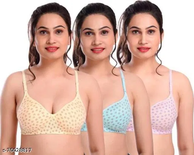 Cotton Blend Printed Padded Bra for Women (Multicolor, 32B) (Pack of 3)