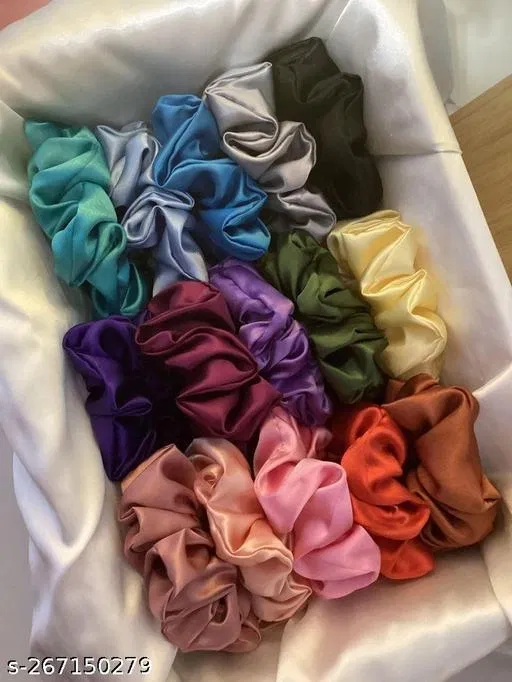 Scrunchies for Women, Pack of 12 (Green, 12)