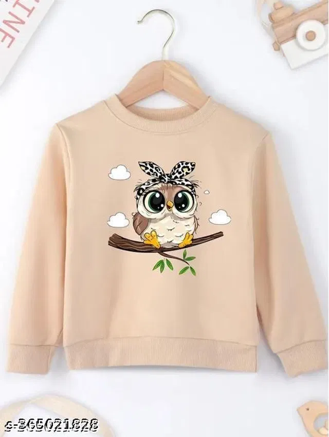 Cotton Blend Sweatshirt for Girls (Beige, 5-6 Years)