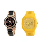 Analog Watch for Men & Women (Black & Yellow, Pack of 2)