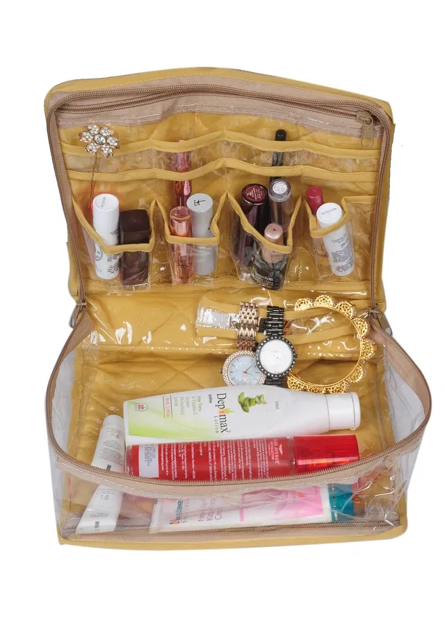 Canvas Portable Accessories & Cosmetics Storage Pouch (Gold)