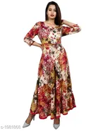 Rayon Printed Anarkali Kurti for Women (Multicolor, M)