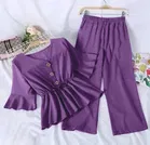 Poly Crepe Solid Clothing Set foor Girls, Purple 