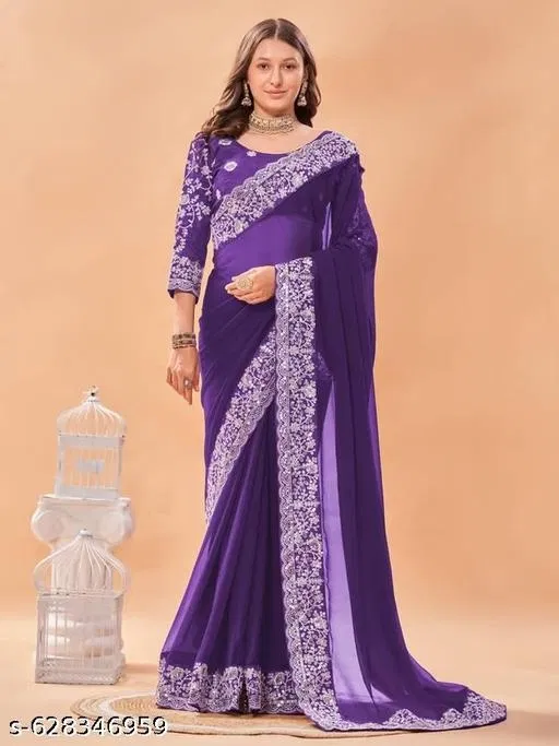 Georgette Saree for Women, Wine (5.5 M)