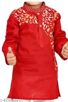 Solid Button Cotton Kurta Set for Boys 