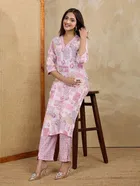 Cotton Blend Printed Kurta with Pant for Women 