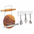 Oc9 स्टेनलेस स्टील चकला बेलन स्टैंड & वॉल माउंटेड लैडल हुक रेल फॉर किचन