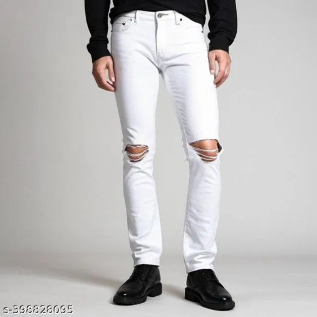Denim Slim Fit Jeans for Men (White, 30)