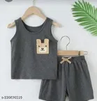 Hosiery Cotton Sleeveless T-Shirt with Pant Clothing Set for Kids 