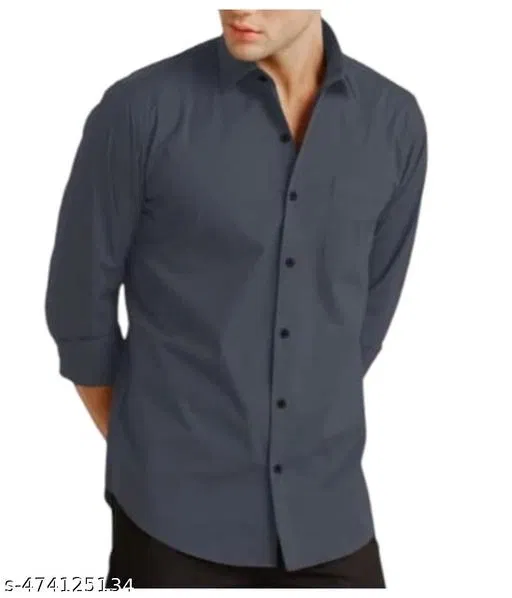 Cotton Blend Solid Shirt for Men, D-Grey (XXL) Pack of 1