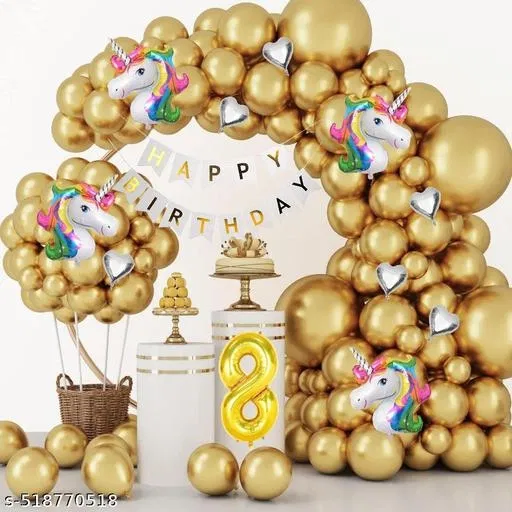62 Pcs 8th Birthday Decoration kit, Golden, Set of 1